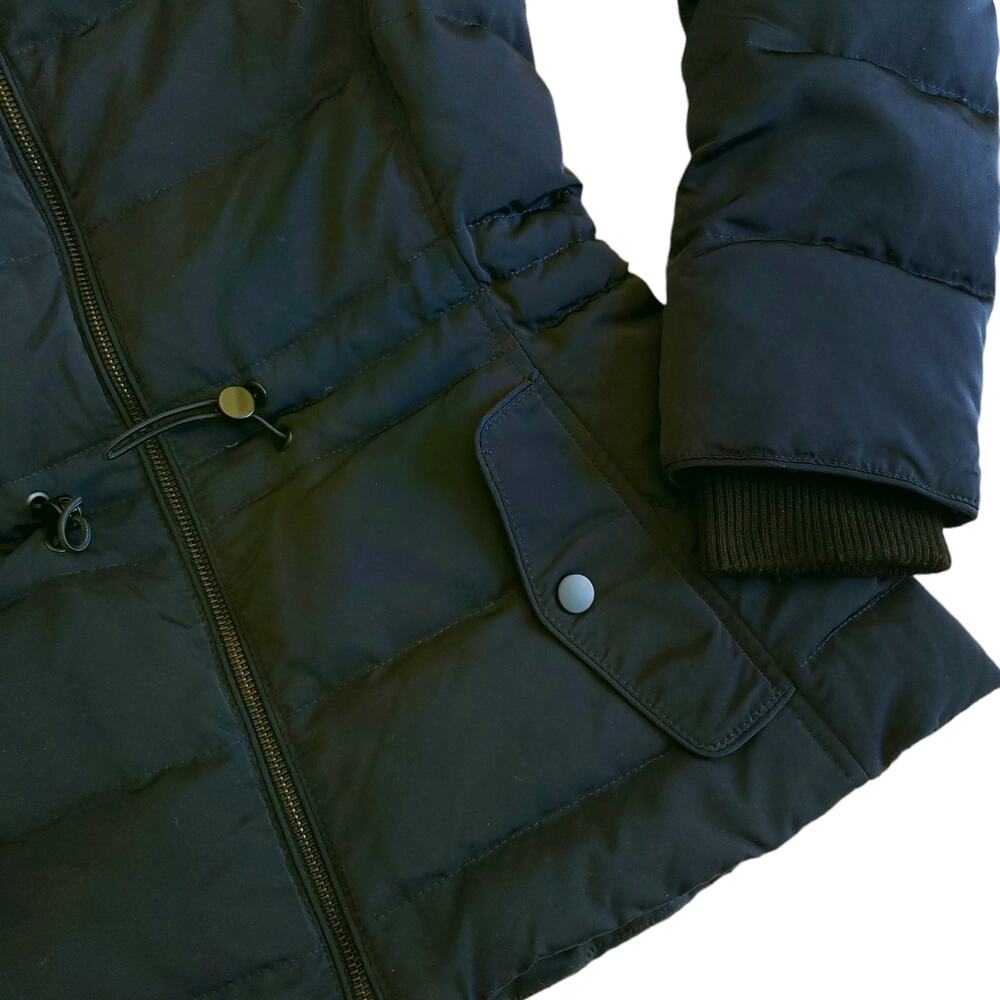 ZARA Woman feather down faux fur collar puffer winter jacket navy blue Size XS - Picture 5 of 9